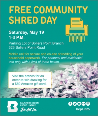 FREE Community Shred Day, Baltimore County Public Library, Towson, MD