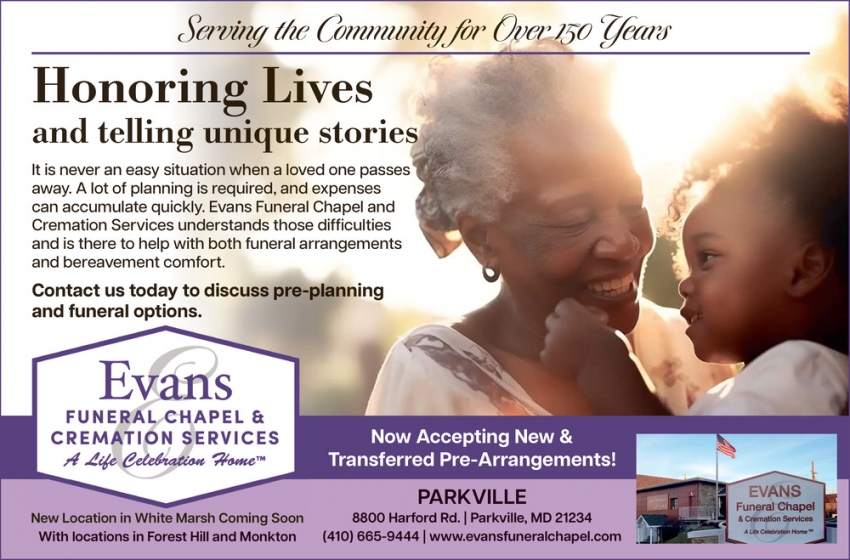 Funeral Services, Evans Funeral Chapel & Cremation Services, Monkton, MD